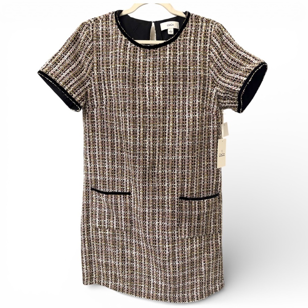 NWT CeCe Women's Contrast-Trim Tweed Short-Sleeve Dress - Sz 10 - MSRP $159 - Picture 4 of 5